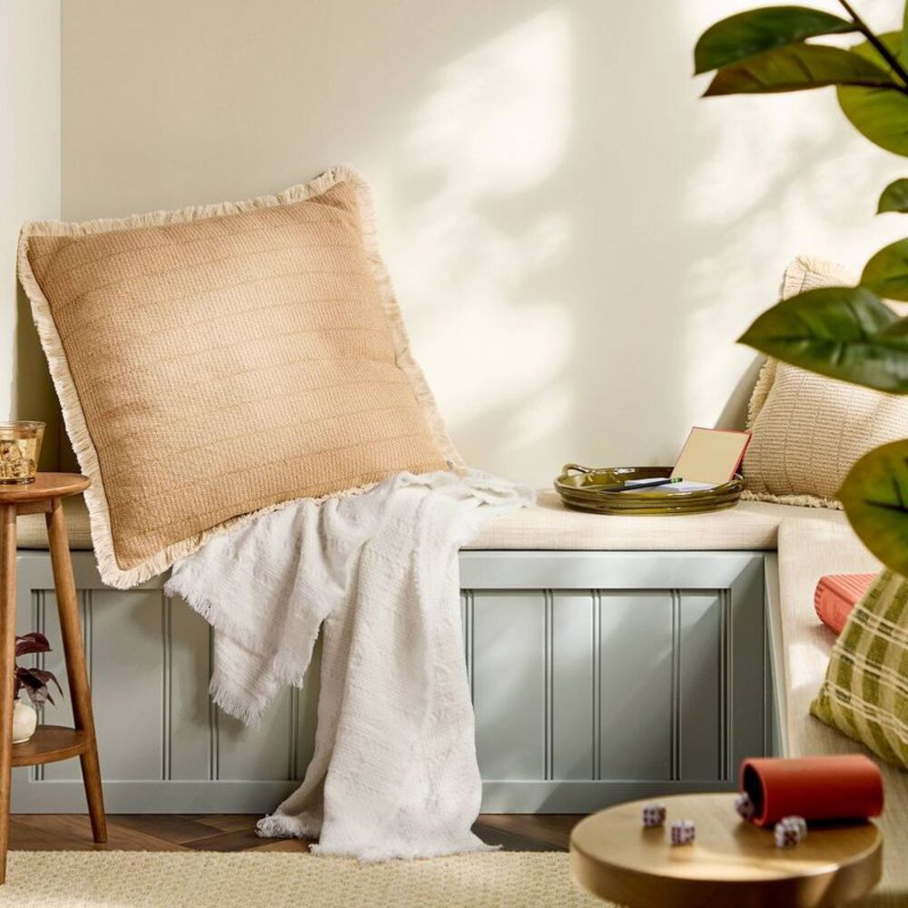 Woven Grid Throw Blanket Sour Cream - Hearth & Han Cream - Picture 2 of 3